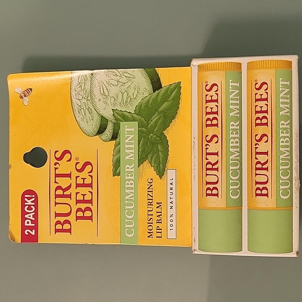Cucumber Mint Burt's Bees Moisturizing Lip Balm. 2pack. Brand New